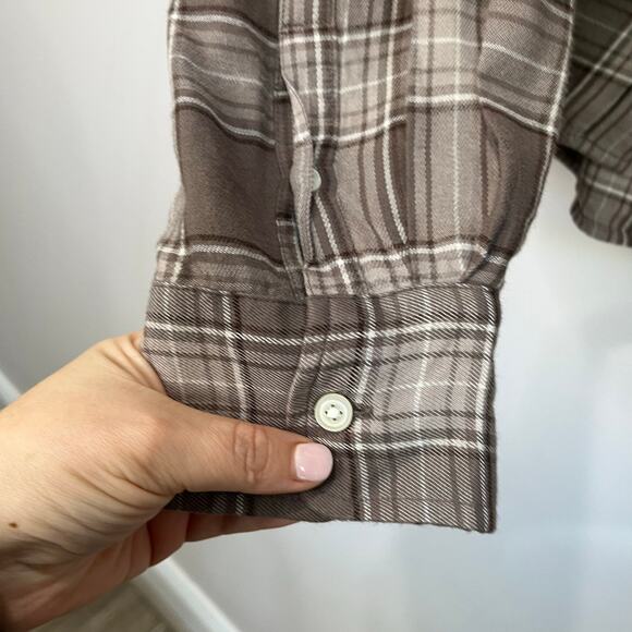 GAP Brown Plaid Cropped Flannel Button Down Shirt XXL Soft Casual Fall - Picture 9 of 10